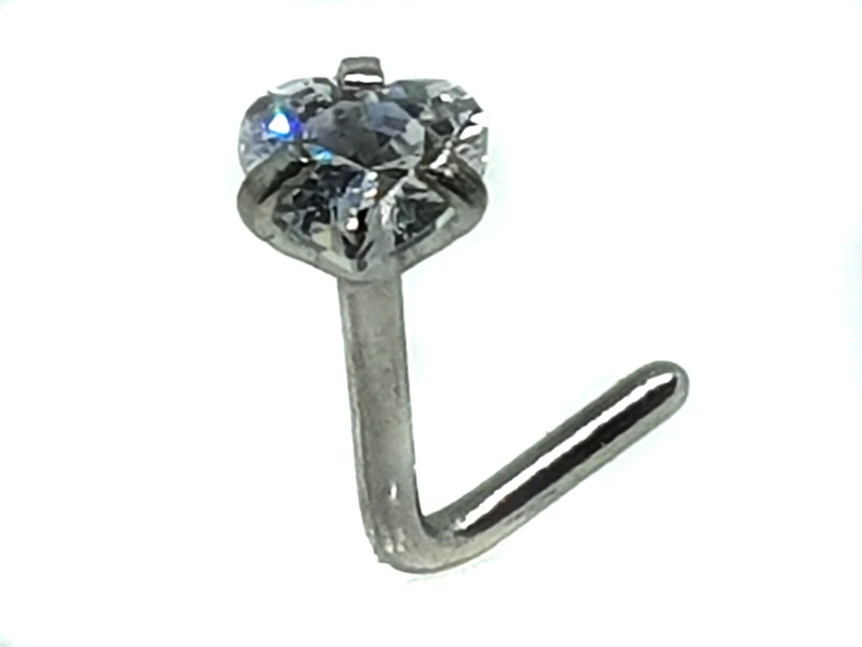 Piercing naso borchia cuore 3 mm zirconi argento titanio 20 g (0,8 mm) L punt... - Immagine 3 di 4