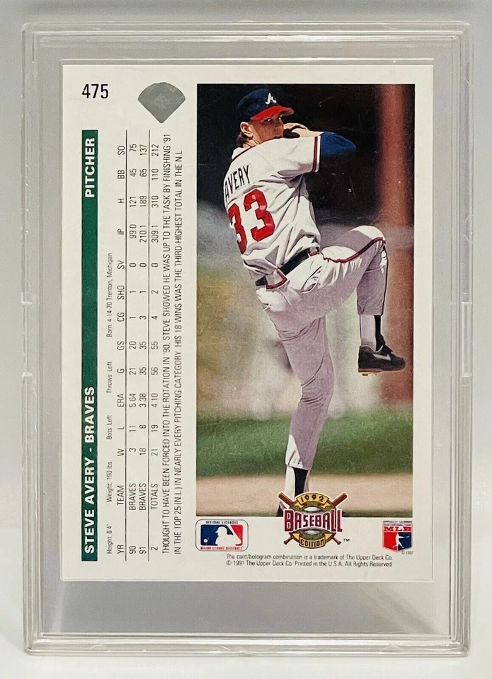 1992 Upper Deck #475 Steve Avery Factory Set Gold Hologram - Image 2 of 2