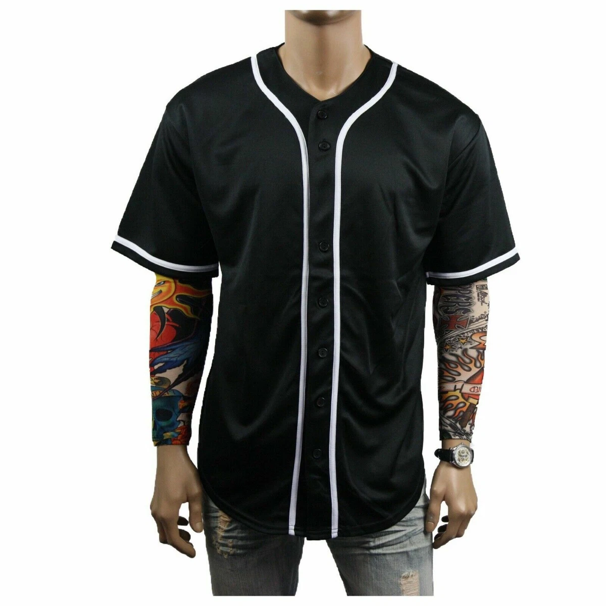 Blank Black Baseball Jersey Team Mens T-Shirt Uniform Sports Rave Outfit