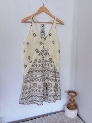 QSW Quiksilver S Sleeveless Racer Back Aztec Print Mini Dress Cream Bohemian EUC