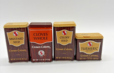 Lote de 4 latas de especias Safeway Crown Colony vintage años 70 semillas de mostaza, trébol,