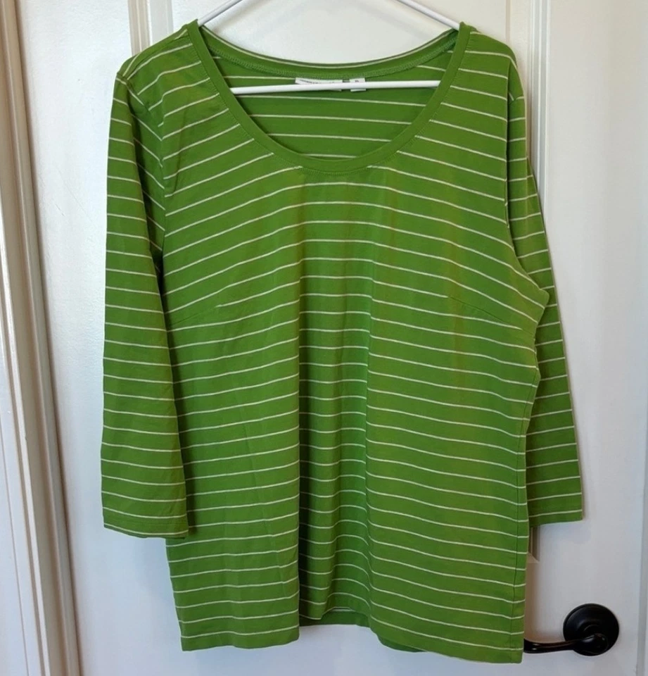 Top Susan Graver verde a rayas cuello redondo blanco a rayas para mujer talla XL Foto 2 de 4