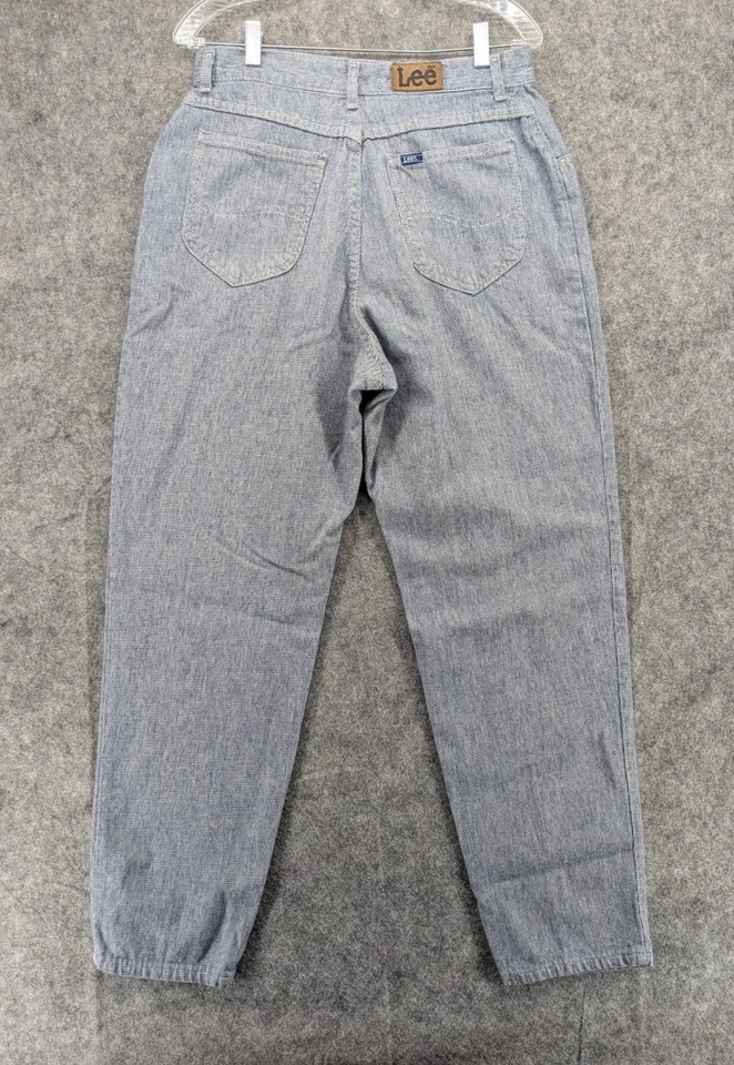 Vintage Lee Pants Womens 14 M Blue White Stripe High Rise Tapered USA Cotton 90s - Image 2 of 4