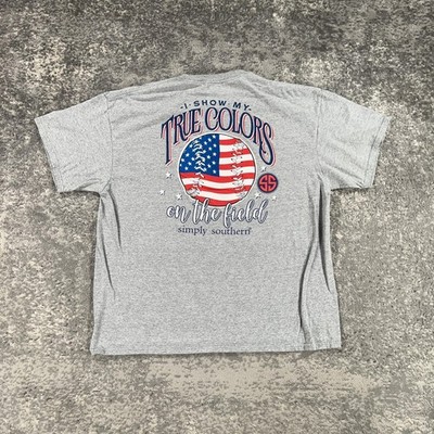 Simply Southern Shirt Mens XL Gray True Colors On The Field Baseball Graphic USA