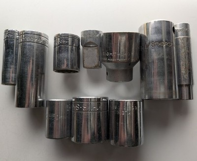  10 , Assorted Sockets: Proto, S-K, Snap -On, Thorsen, Klein, Wright