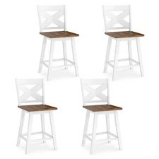 24” Swivel Barstools Set of 4 w/Backrest Large Seat Footrest for Kitchen Island