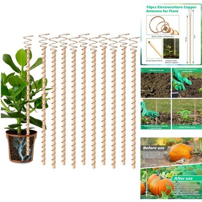 10pc Electroculture Plant Stakes 17'' Copper Coil Antenna Garden Wire Tensor Ring