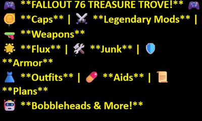 PC Fallout 76 Caps| Junk | Legendary Mods | Plans | Outfits | Bobbleheads| Items