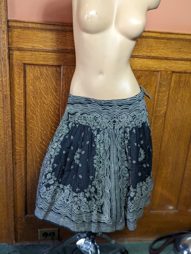 1990s Y2K Blue Plate Womens Cotton Mini Black Bandana Skirt Preppy NYC  M - Imagem 2 de 4