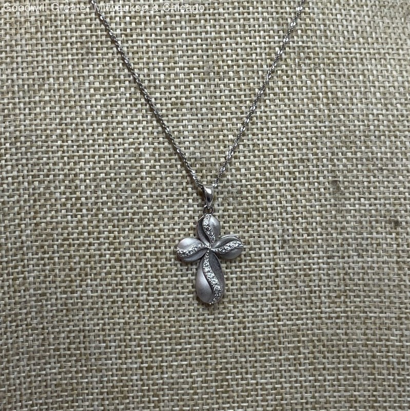 925 Sterling Silver Chain Cubic Zirconia Cross Pendant Necklace 4.2g