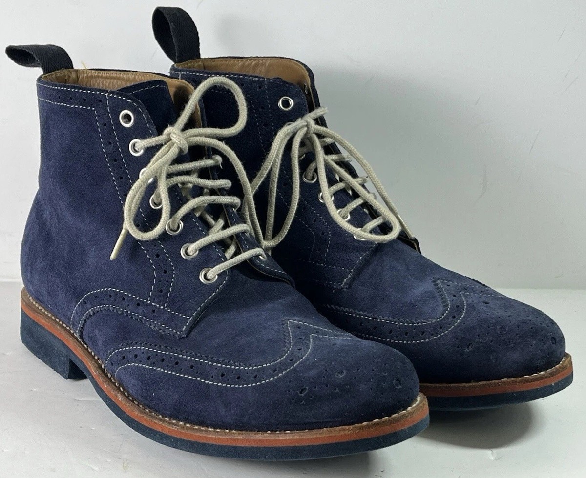 GRENSON セミブローグ6.5 F Grenson Suede Brogue Lace Up Boots Stitched Blue Men US 8 / UK 7