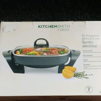 KITCHENSMITH by BELLA 11x11 Electric Skillet Non-Stick Temp Control Black