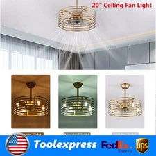 Gold Caged Ceiling Fan Light Chandelier Pedant Lamp with Remote 20 Inch