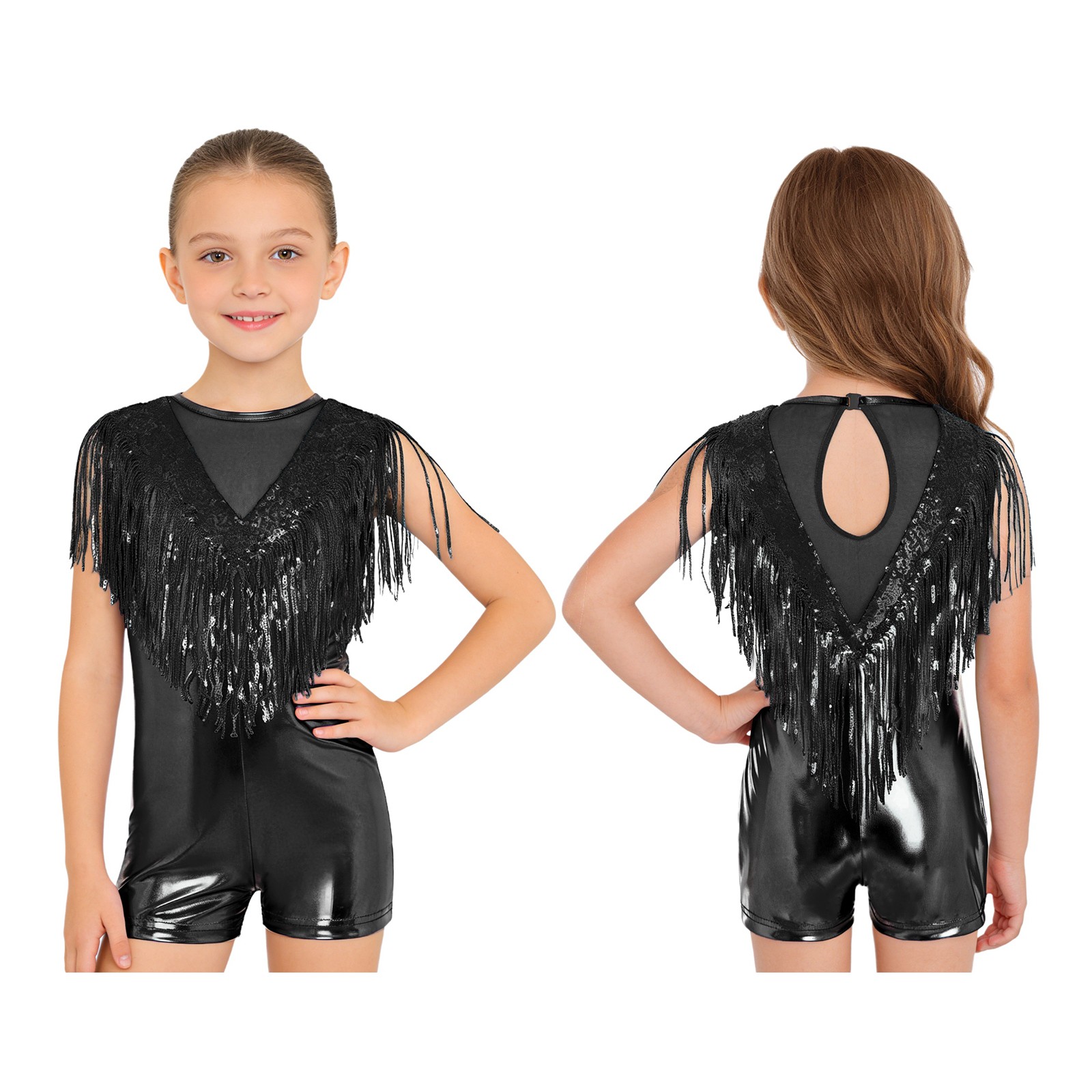 Niños Niñas Body Escenario Ropa de Baile Mono Sin Mangas Hip-Hop Lentejuelas Baile