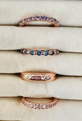 BP Rings Size 7 On Rosegold Pl With Assorted Lab Created Gems. Lot Of 4 Bands