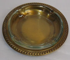 Ashtray Brass Base Retro Vintage Clear Glass Mid Century Cigar Office 9.5" Stand