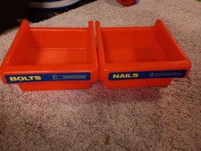 2 Little Tikes VTG Workbench Tool Bins Drawer NAILS BOLTS Stickers
