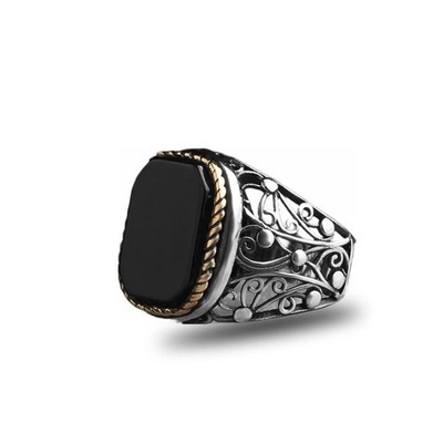 BayVog 925 Sterling Silver Onyx Stone Men Silver Ring, Black Onyx Stone Men's