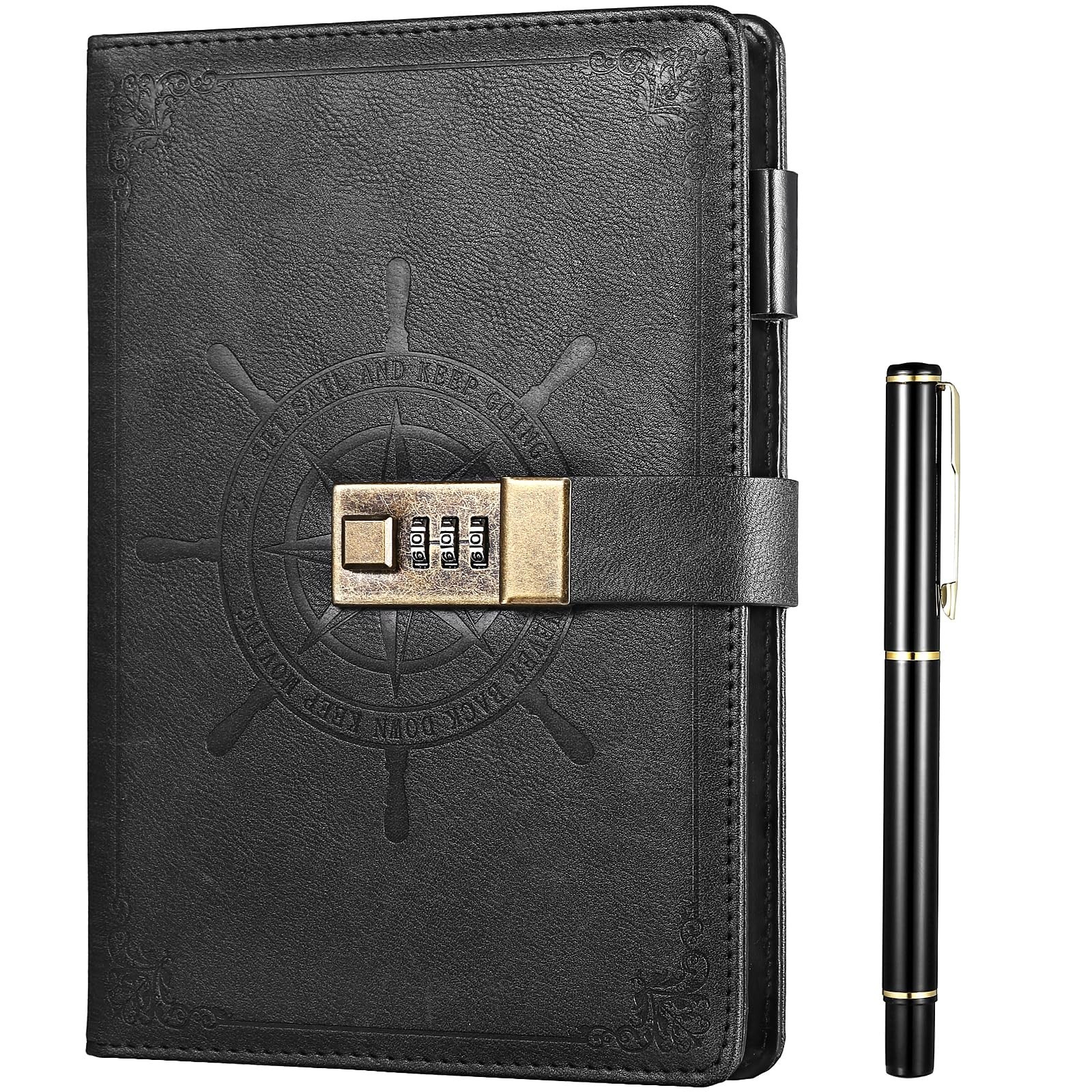 Black A5 Journal with Lock Refillable Faux Leather Diary Notebook Planner NEW
