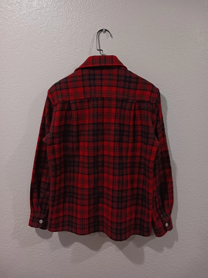 Camisa de franela de lana con cuello bucle a cuadros roja vintage de los años 60 de Sears, Roebuck And Co. Foto 2 de 4