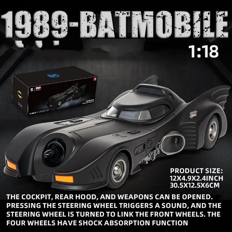 1:18 Batman 1989 Batmobile Diecast Alloy Car Model Sound Light