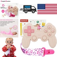 Silicone Baby Game Controller Teether with Pacifier Clip for Teething Relief