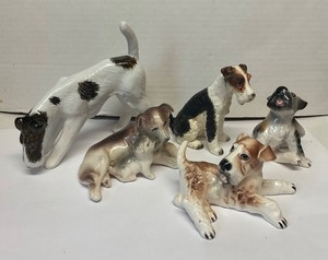 Vintage Ceramic Group TERRIER DOG FIGURINES - Made in Hungary, Napco, Japan