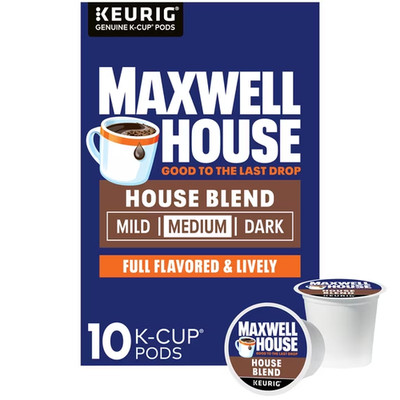Maxwell House House Blend Medium Roast K-Cup  Coffee Pods, 10 Count Box