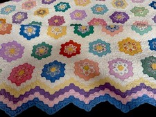 Vintage Grandmothers Flower Garden Hand Stitched Quilt 86 X 74