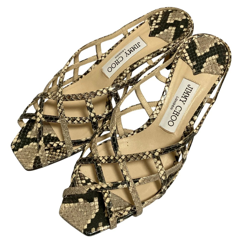 Jimmy Choo Python Pattern Strap Mule Sandals Beig… - image 1