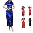 Split Slim Dress Chinese Cheongsam Elegant Design Imitation Satin Fabric
