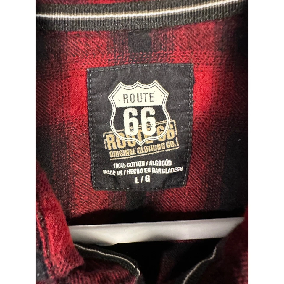 Camisa de franela Route 66 para hombre L roja negra a cuadros manga larga occidental Foto 2 de 4