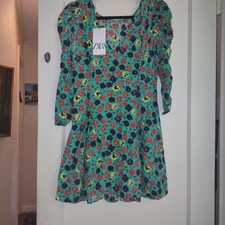 Turquoise Floral Long Sleeve Dress Zara Medium