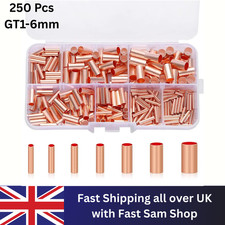 GT1.5-6mm250Pcs Copper Tube Butt Wire Ferrule Cable Crimp Connectors TerminalKit