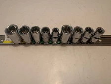 NEW (OPEN BOX) 9 PC 3/8" DRIVE 8 POINT STD METRIC & SAE SOCKET SET WITH RAIL