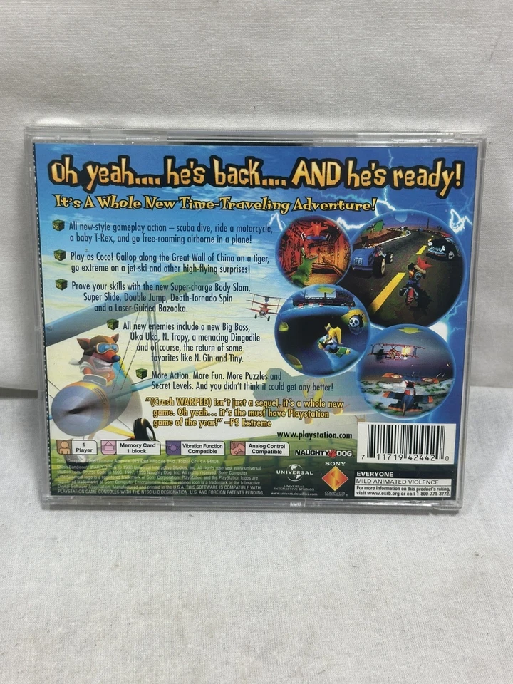 Crash Bandicoot - Warped (Sony PlayStation 1, 1998) No Cover art/Manual - Tested - Image 3 of 4