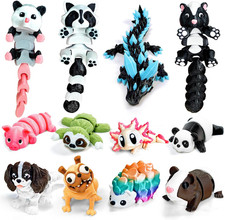 12 Pcs 3D Printed Animal Figurines Set, Articulated Flexible Desk Pets, 4 Inch M