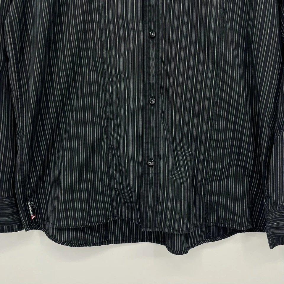 Quicksilver Long Sleeve Button Shirt Men's L Black Striped Y2K Polyester Blend - Image 3 of 4
