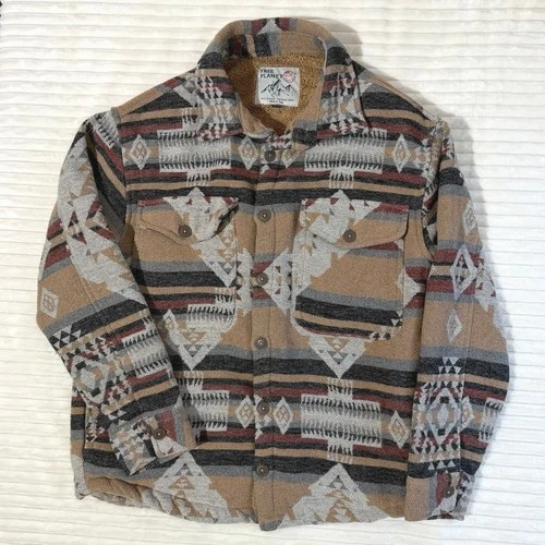 Free Planet Shirt Jacket Mens M Tan Aztec Sherpa Lined Excellent Southwestern - product listing photo