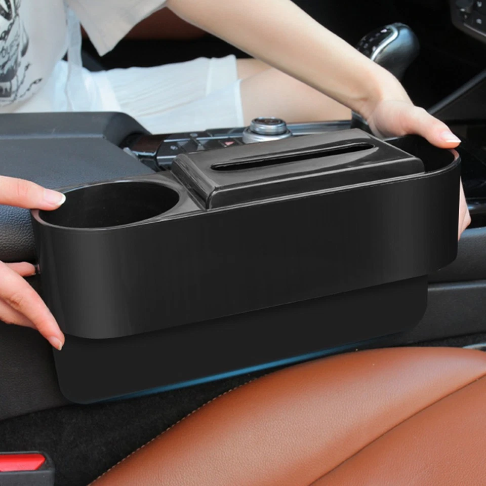Car Console Side Pocket Organizer Box PVC Seat Storage with Cup Holder for Phone - Imagem 4 de 4