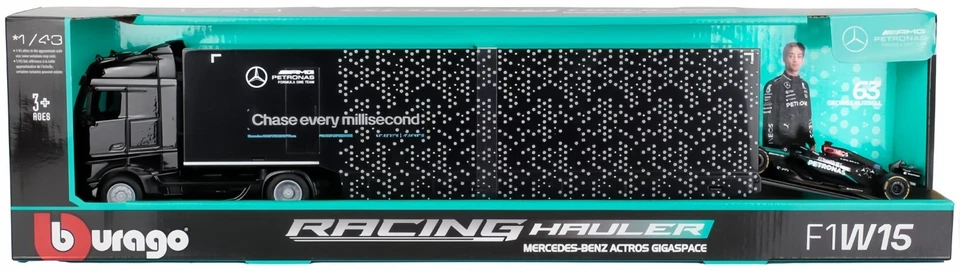 Bburago 1:43 Mercedes-Benz Actros Gigaspace & F1W15 #63 Russell – Racing Hauler - Image 2 of 4