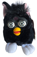 NWT 1999 Tiger Furby Buddies VERY HUNGRY Plush Black Bean Bag Grey Eyes 4.5