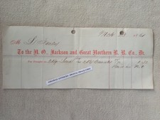 1861 Receipt CONFEDERATE Railroad N.O. JACKSON & GREAT NORTHERN from NEW ORLEANS