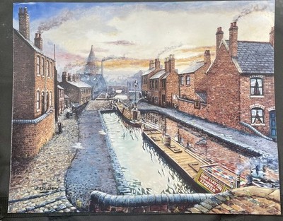 Canal Wall Art Narrowboat Scene Industrial Urban Naive Folk Illustrative Realism