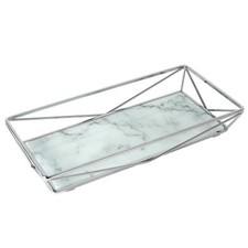 Geometric Tempered Glass Vanity Tank Tray White/Chrome - Home Details