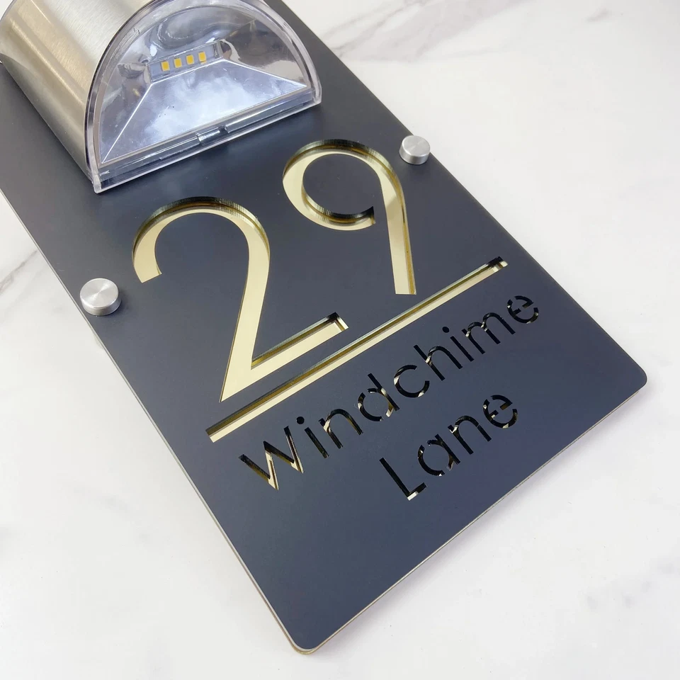 LED SOLAR CUSTOM HOUSE SIGN NUMBER STREET SIGN ACRYLIC ADDRESS DOOR WALL PLAQUE - image 2 of 4