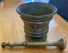 ANTIQUE SOLID BRASS PESTLE & MORTAR