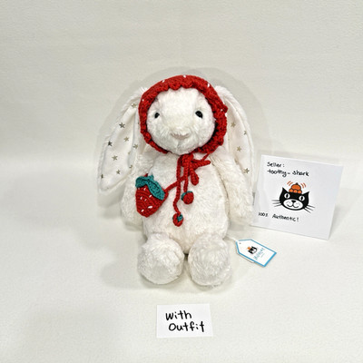 Jellycat Medium Bashful Twinkle Bunny with Strawberry Outfit