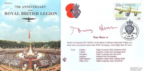 Tony Benn, Royal British Legion Guaranteed Hand Signed 1996 FDC First Day Cover