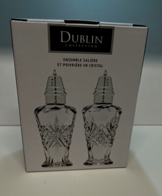 NEW IN BOX Dublin Lead Crystal Salt Pepper Shaker Set Shannon By Godinger 6 